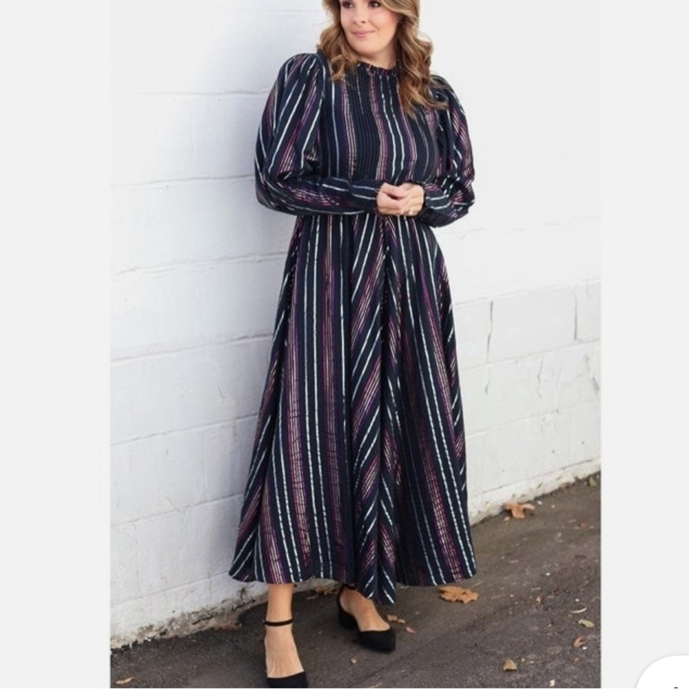 Farm Rio Lurex Striped Midi Dress - Picture 2 of 7
